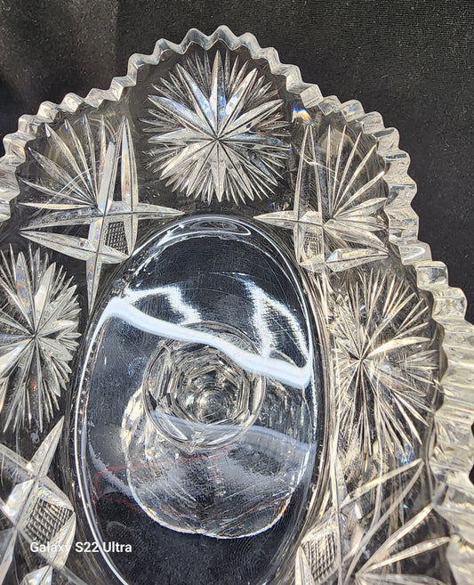 Signed Clark cut glass pedestal oval dish