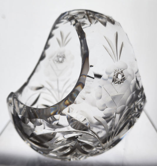 Hand cut glass small basket