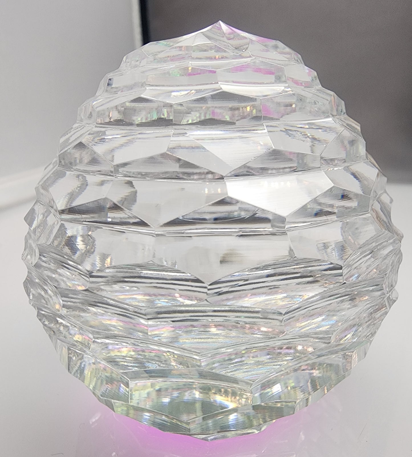 Hand cut glass honeycomb paperweight, 32% lead crystal Signed