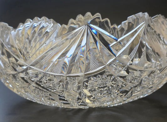 ABP cut glass square bowl American Brilliant crimped tg