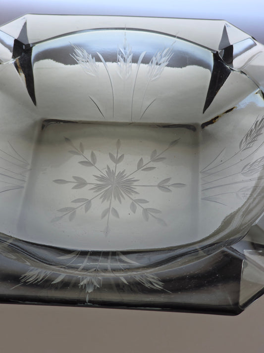 Bryce charcoal hand cut glass ashtray