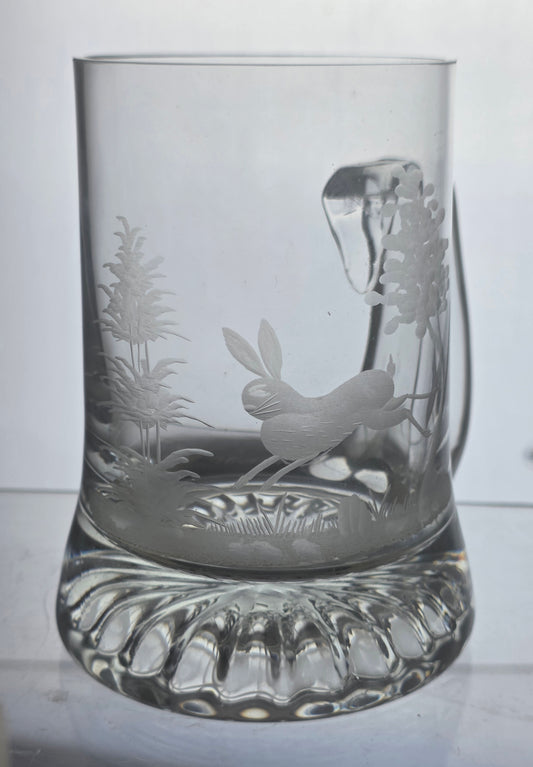 Pair Rabbit -copper wheel engraved beer mugs