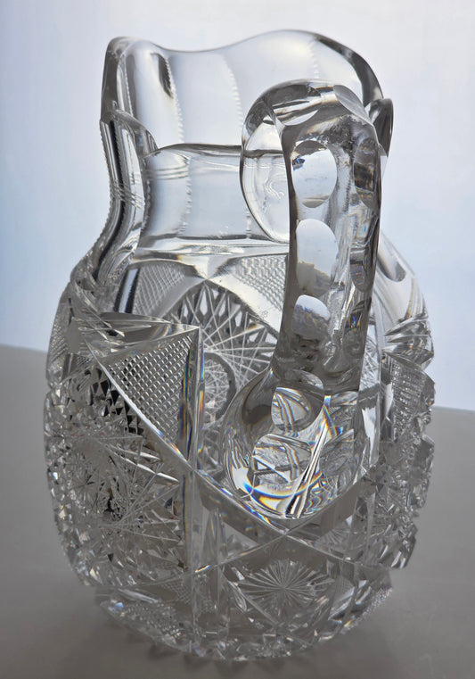 Signed Clark cut glass pitcher American brilliant blown blank Bob6