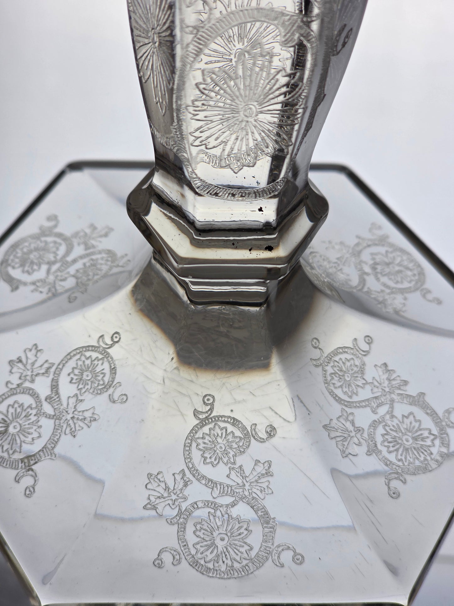 Pair etched glass candlesticks US Glass Co pa20