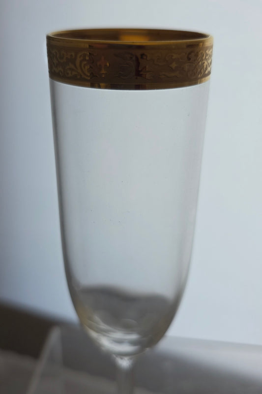 Pair Lenox Autumn glass flutes Crystal gold band