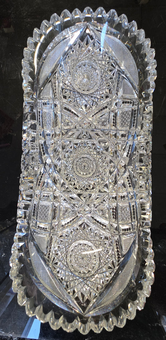 ABP Crystal Cut Glass Libbey oval folded tray