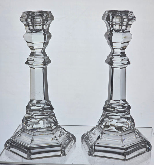 Pair Signed Tiffany Glass candle sticks USA , crystal