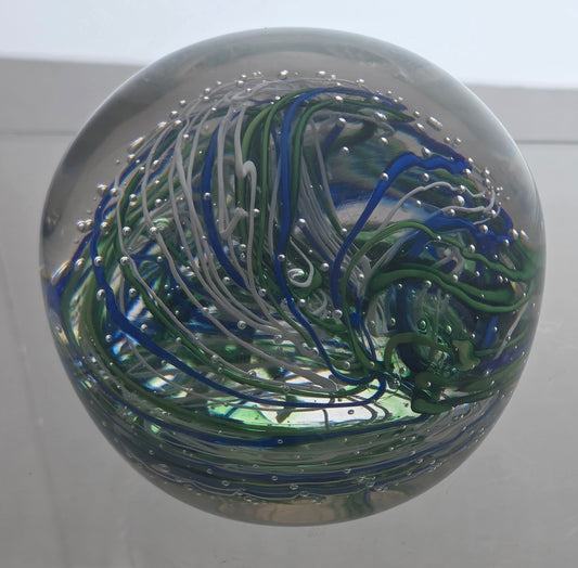 Art glass multicolor swirl tread paperweight