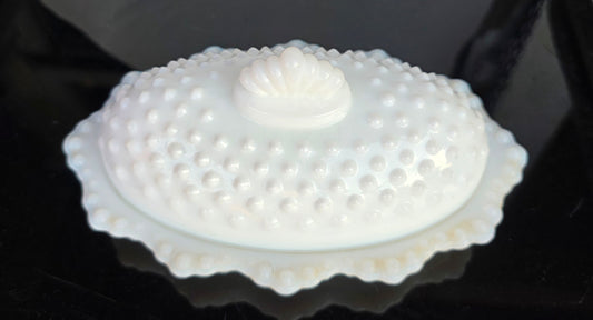 L.E. SMITH milk glass hobnail oval butter dish