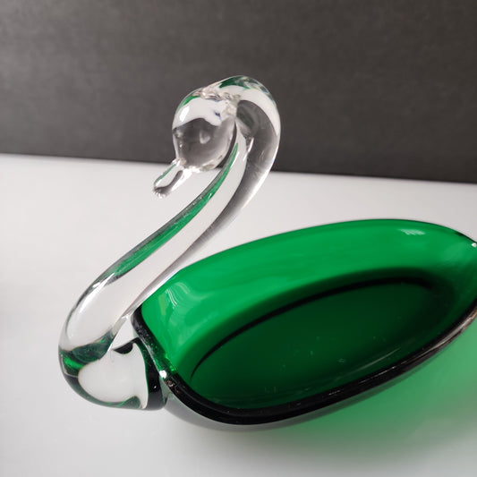 Viking green glass swan pickle dish