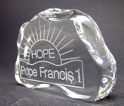 Etched Pope Francis 1 HOPE paperweight, 24% lead crystal - O'Rourke crystal awards & gifts abp cut glass