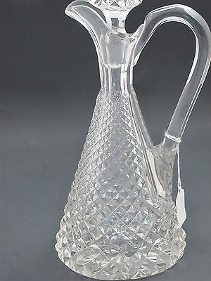 Hand Cut glass handled decanter crosscut with stopper - O'Rourke crystal awards & gifts abp cut glass