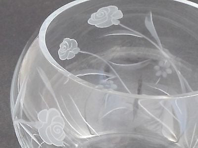 Hand cut glass bowl, Frosted rose and polished hand stems Can be customized - O'Rourke crystal awards & gifts abp cut glass