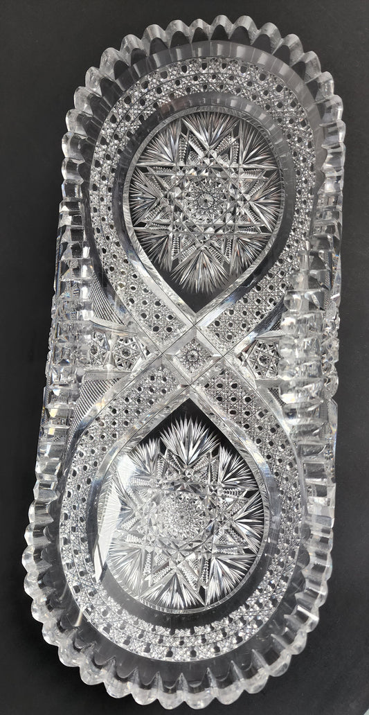 ABP American Brilliant Period Cut Glass crimped bread tray Antique