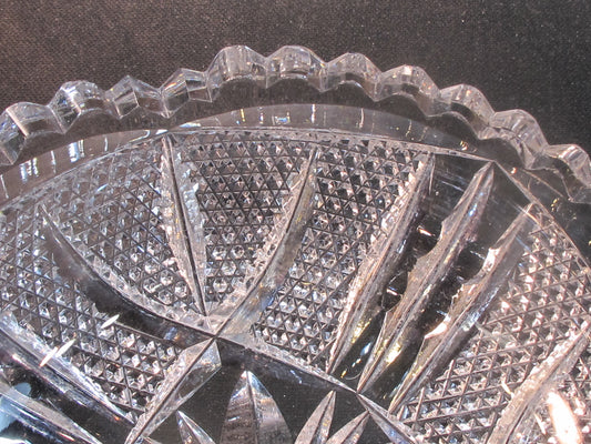 ABP Crystal Cut Glass handled nappie signed Libbey