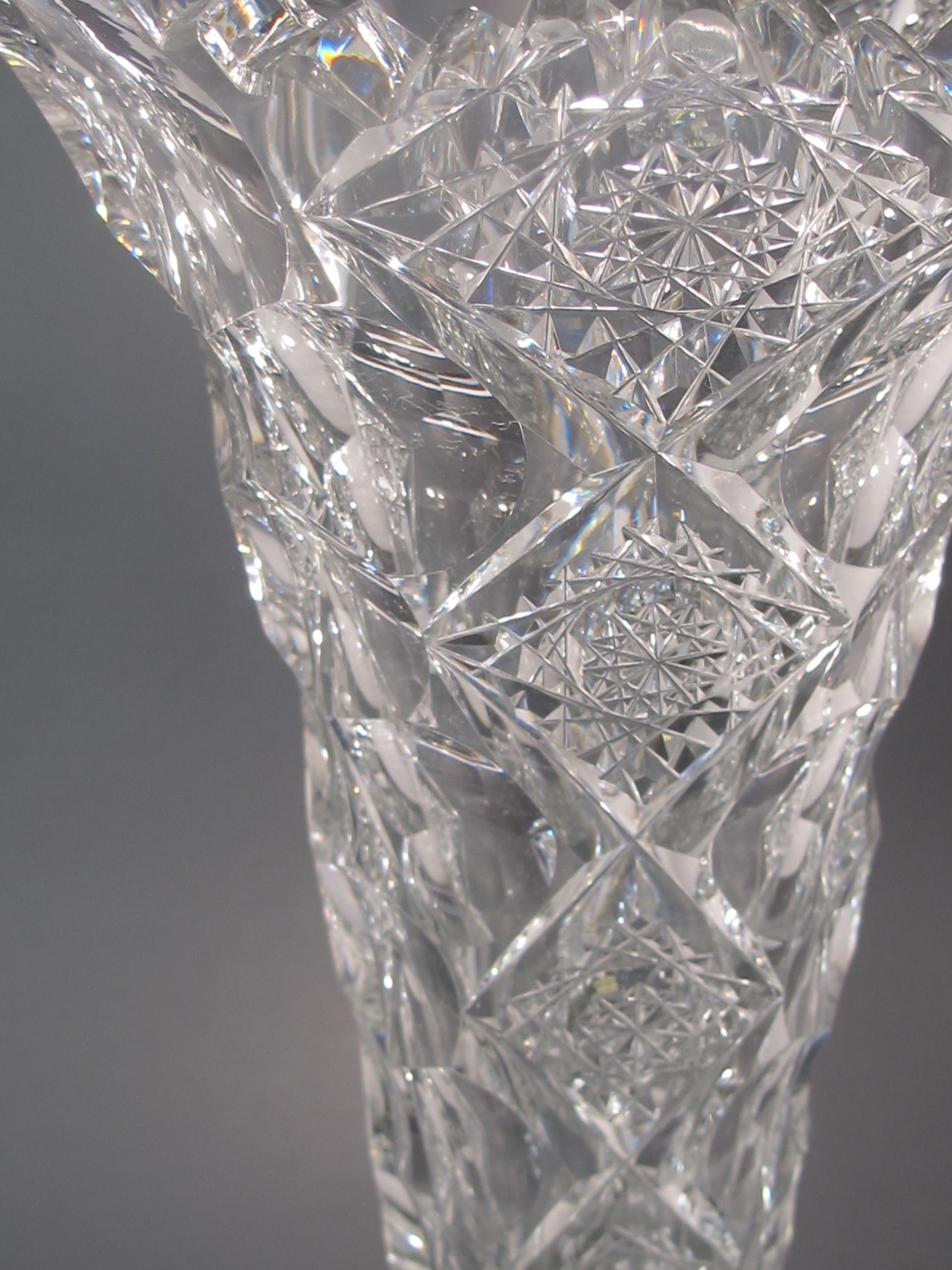 Repaired ABP cut glass Signed Hawkes Queens trumpet vase antique 14"