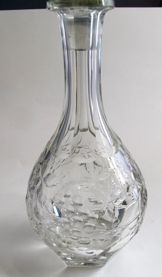 American Brilliant Period Cut Glass decanter grapes, Antique ABP - O'Rourke crystal awards & gifts abp cut glass