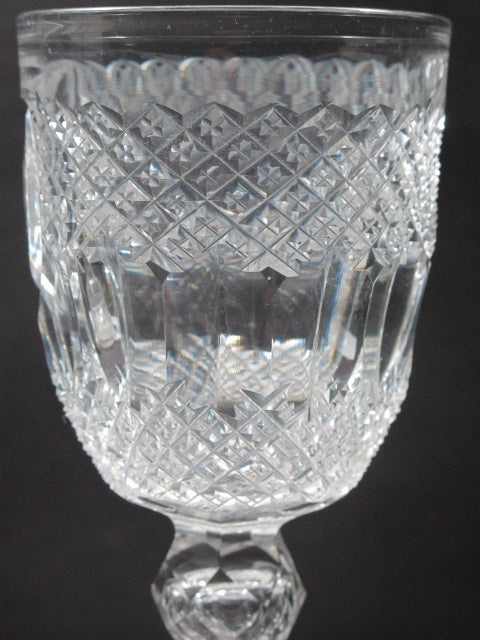 American Brilliant Period hand Cut Glass blown Strawberry diamond wine "M"