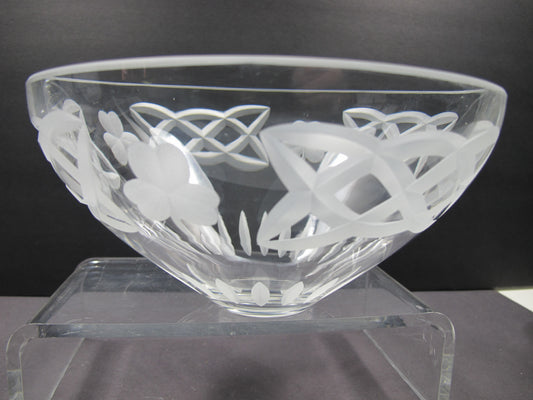 Hand cut glass bowl Celtic Shamrock pattern