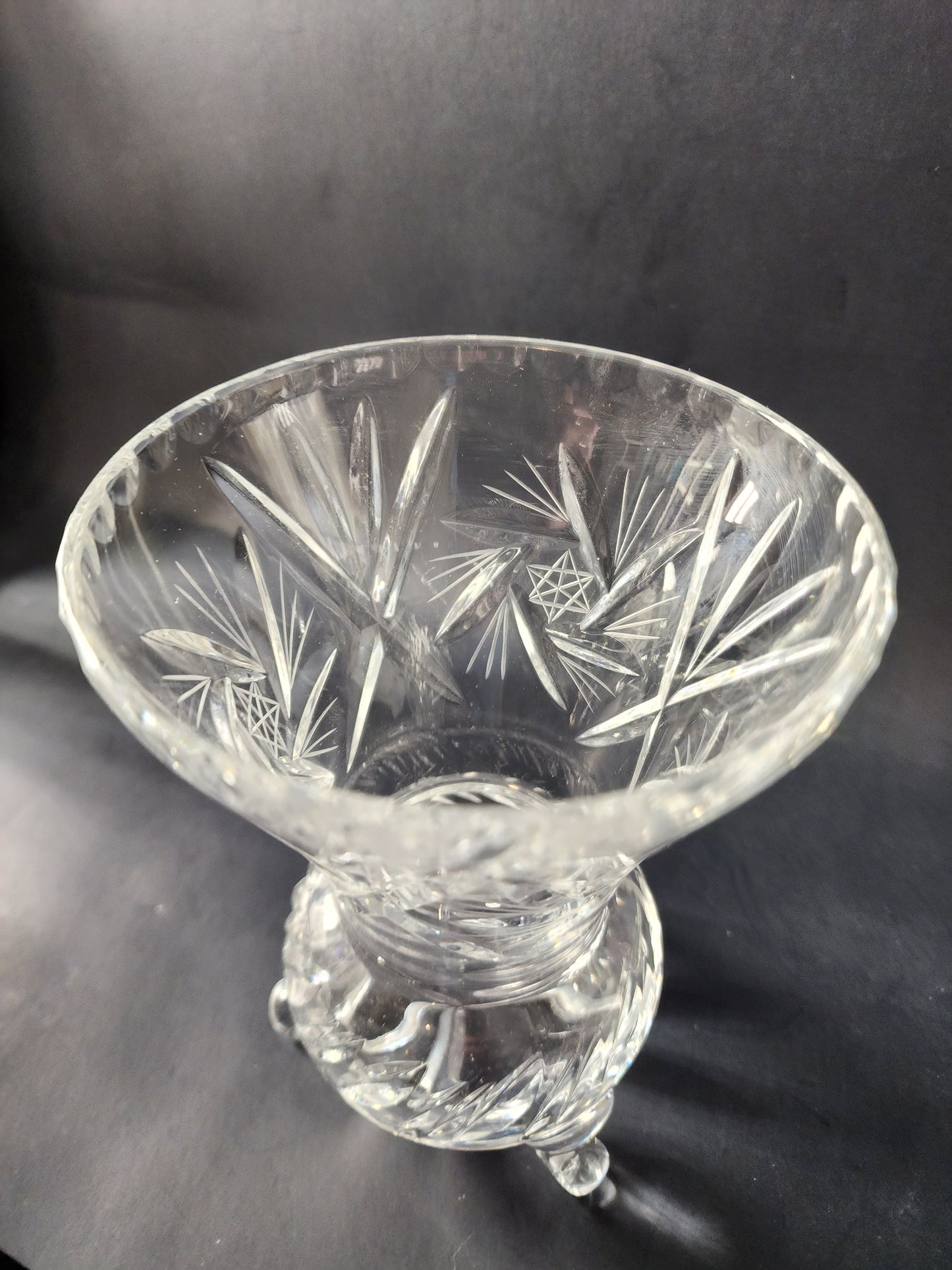 Cut glass three leged flower vase