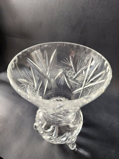 Cut glass three leged flower vase