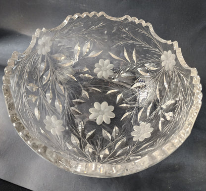 Bowl REPAIRED hand cut glass mouth blown Blank