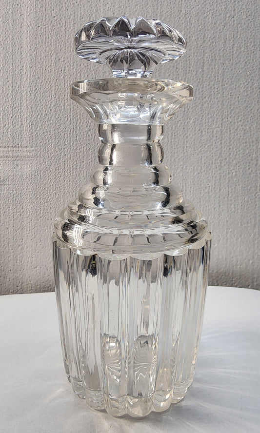 Hand Cut glass decanter with matching mushroom stopper Antique