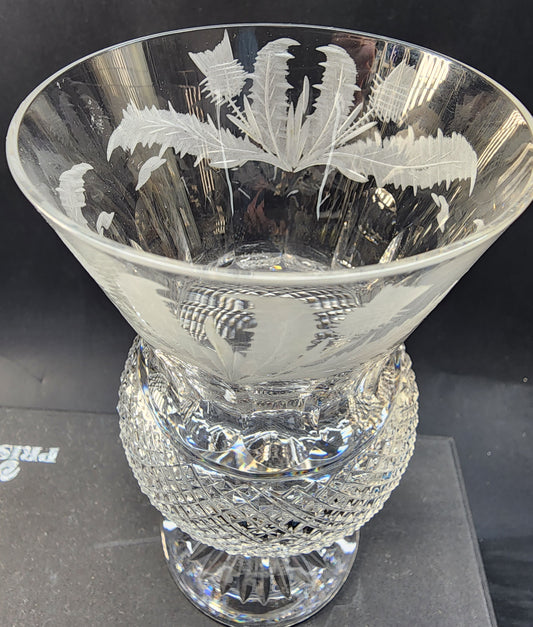 Signed Edinburgh Scotland hand Cut glass Crystal Thistle goblet