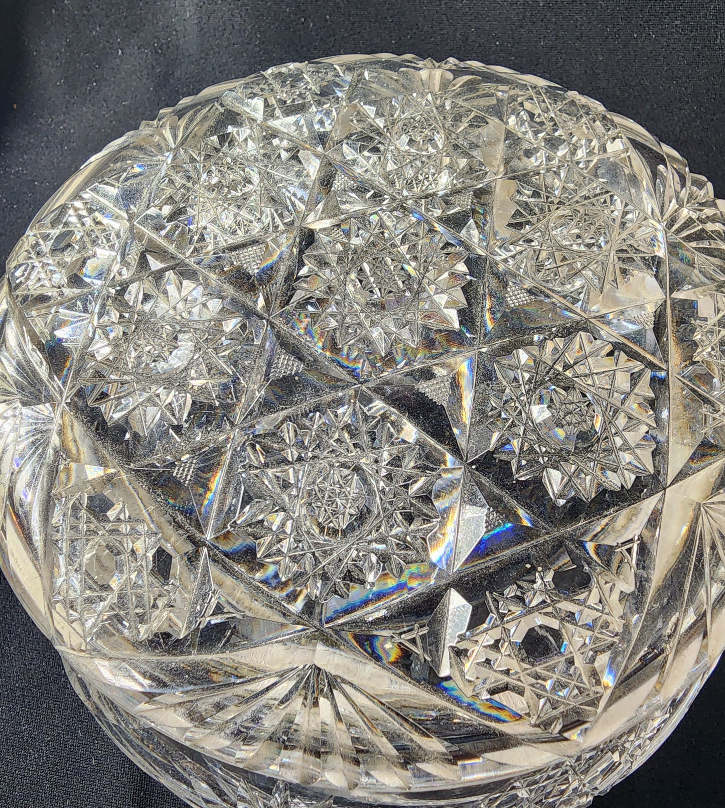 American Brilliant Period Cut Glass dresser box with  silver collar lid Antique abp