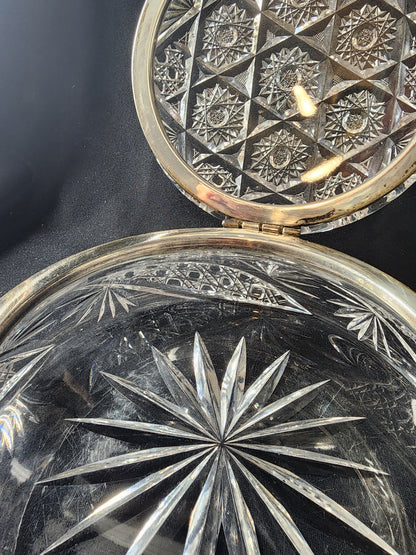 American Brilliant Period Cut Glass dresser box with  silver collar lid Antique abp