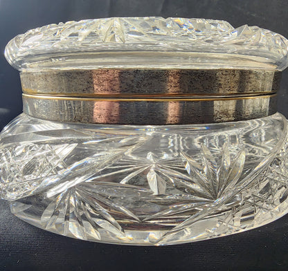 American Brilliant Period Cut Glass dresser box with  silver collar lid Antique abp