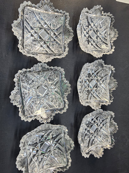 6 American Brilliant Period hand Cut Glass butter dishes