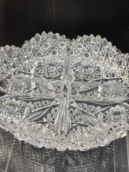 ABP cut glass 4 section handled dish antique crystal