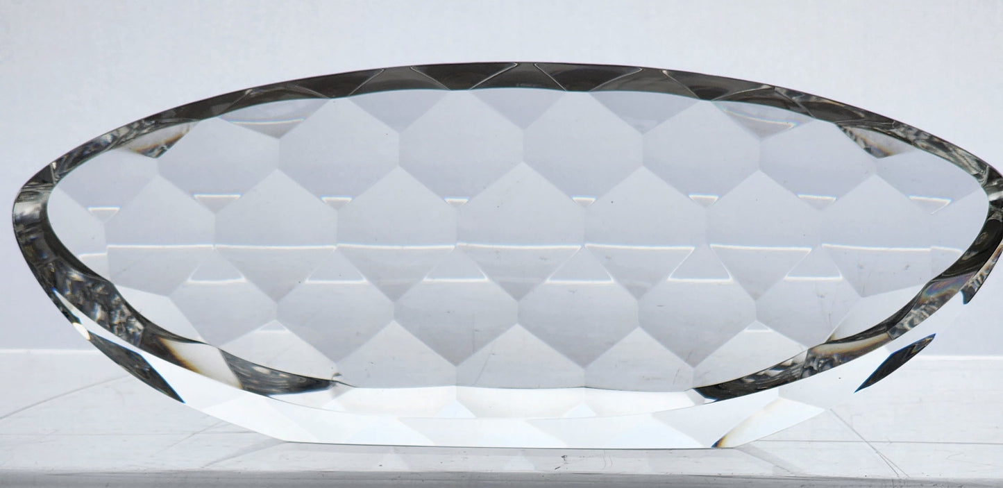 Steuben Signed oval Glass Honeycomb cutting added