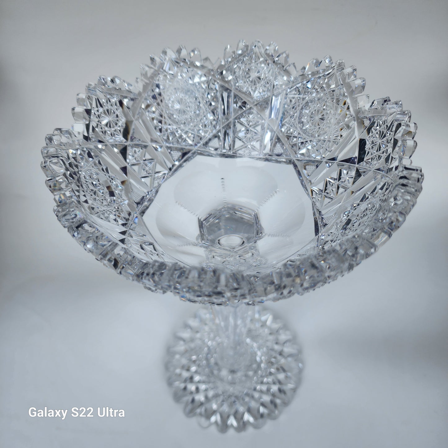 Signed Clark American Brilliant Period Cut Glass compote