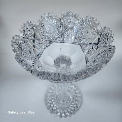 Signed Clark American Brilliant Period Cut Glass compote