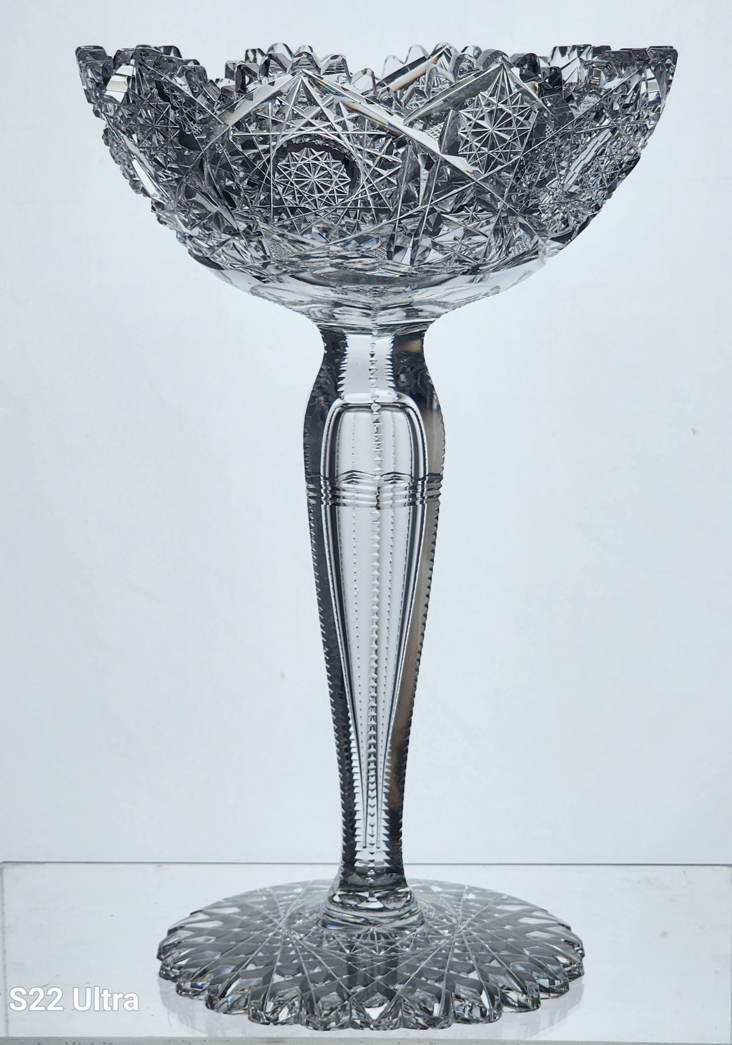 Signed Clark American Brilliant Period Cut Glass compote