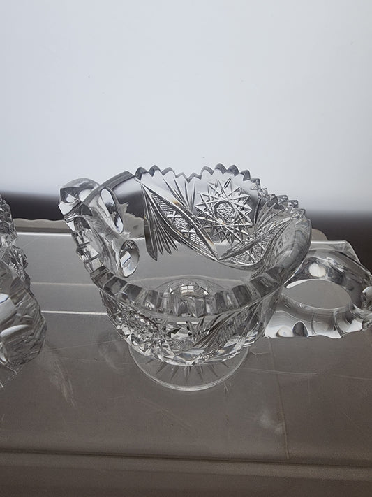 Sugar and creamer on pedestal American Brilliant Period Cut Glass Antique