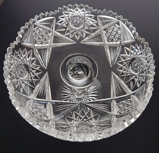 Signed Clark American Brilliant Period Cut Glass compote twist stem