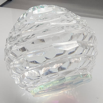 Hand cut glass honeycomb  paperweight, 32% lead crystal Signed