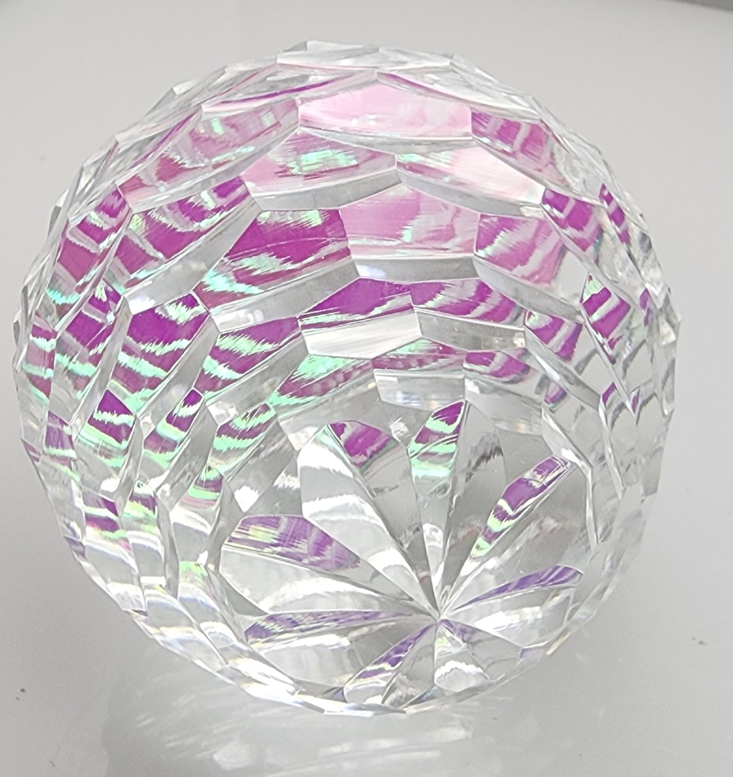 Hand cut glass honeycomb  paperweight, 32% lead crystal Signed