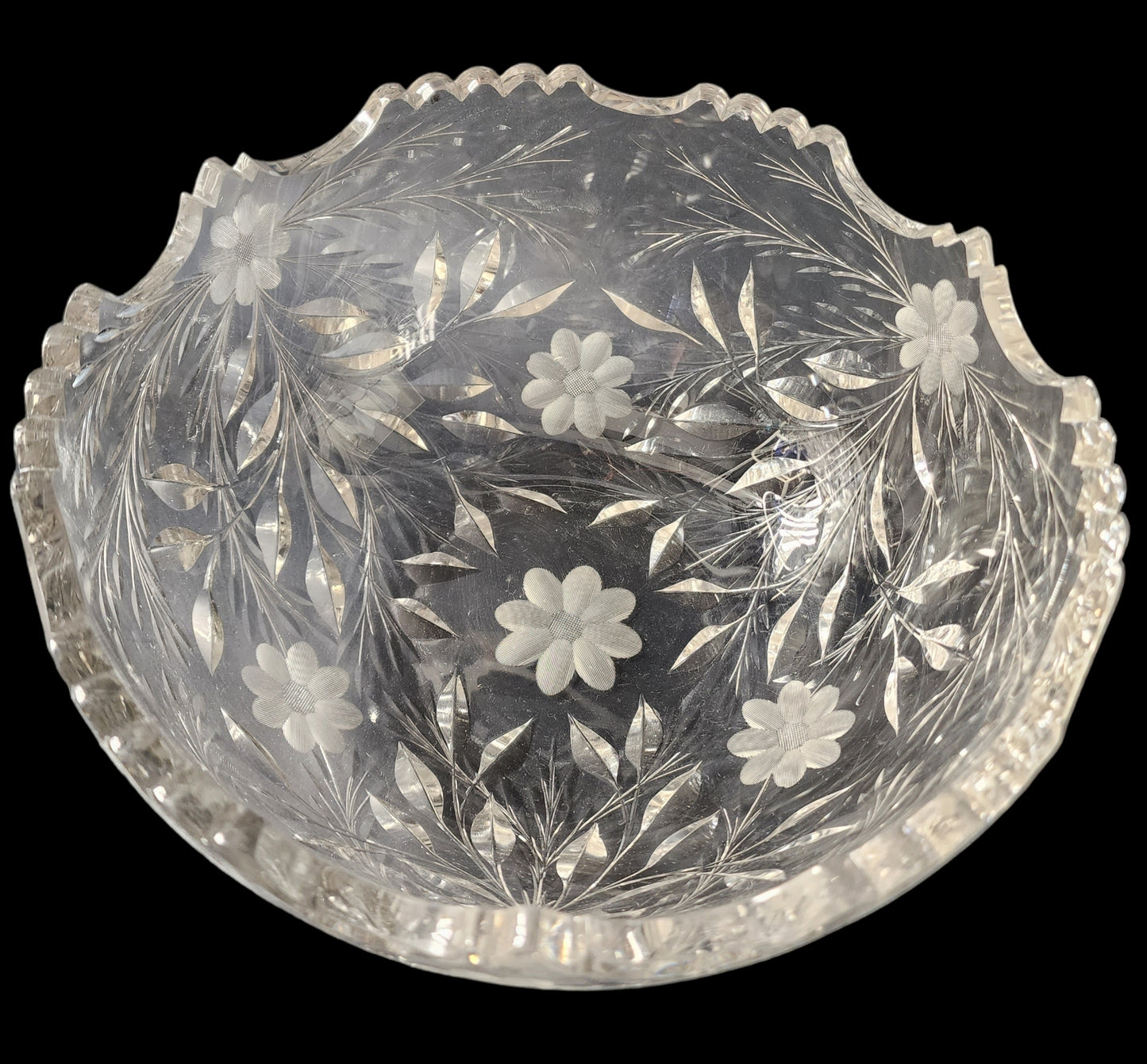 Bowl REPAIRED hand cut glass mouth blown Blank