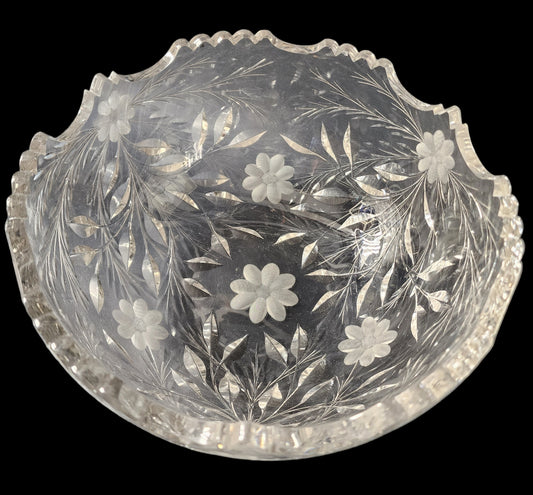 Bowl REPAIRED hand cut glass mouth blown Blank