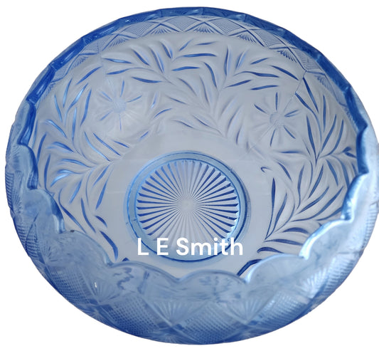L E Smith Glass blue punch bowl Pick up only