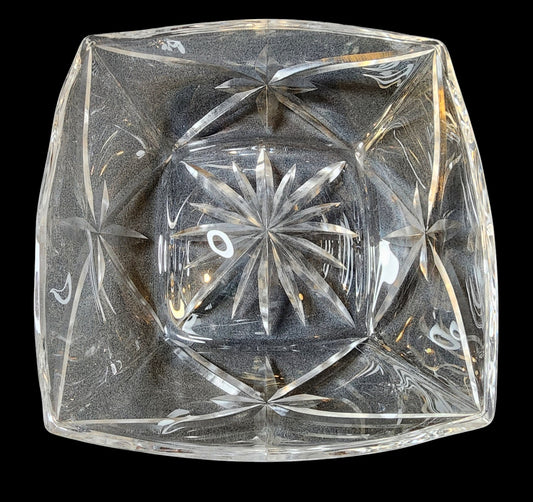Hand cut glass square bowl