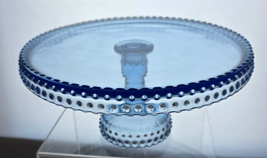 LE Smith large blue hobnail cake plate