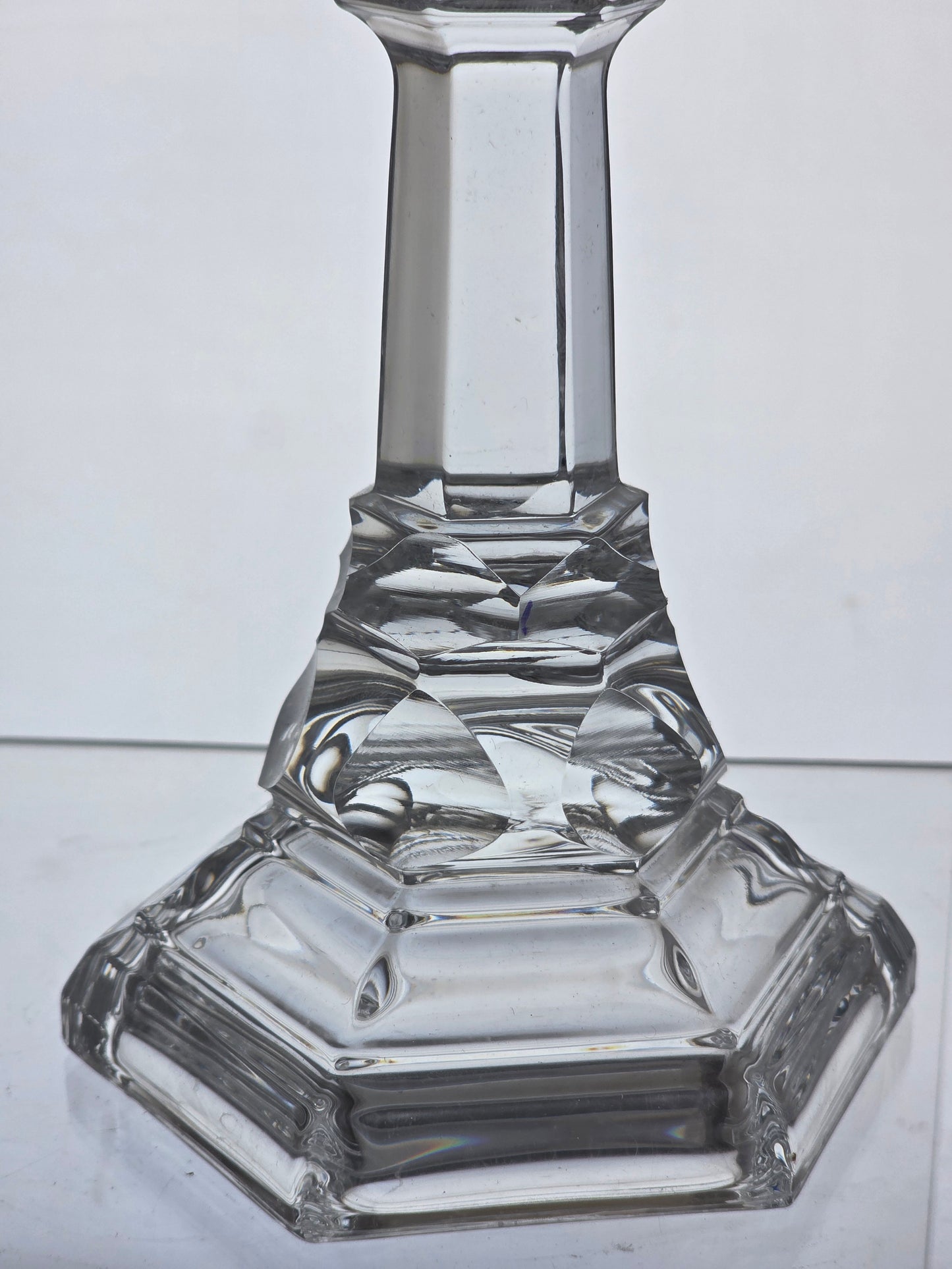 Pair Signed Tiffany Glass candle sticks USA , crystal