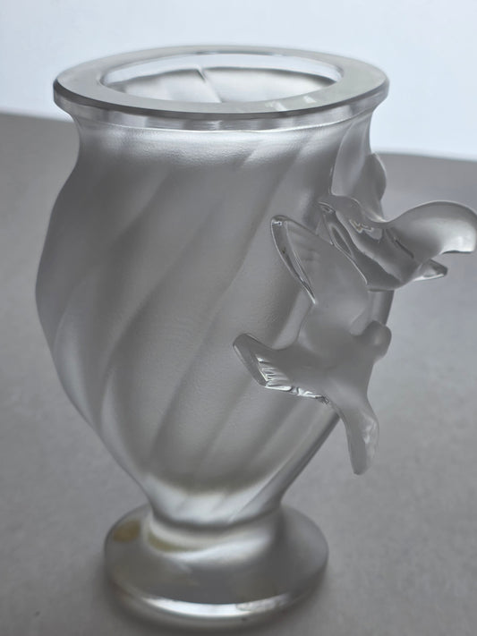 Signed Lalique Frosted Bird vase