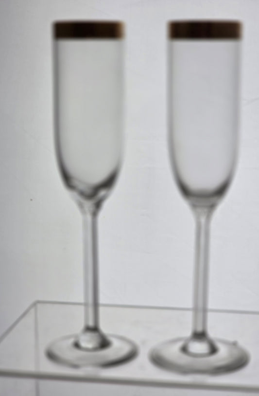 Pair Lenox Autumn glass flutes Crystal gold band