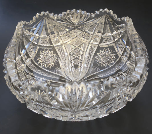 ABP cut glass square bowl American Brilliant crimped  tg